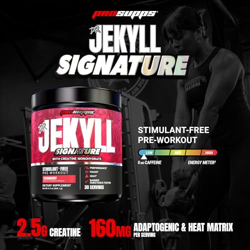 Image of ProSupps Dr. Jekyll Signature Pre Workout Powder with Creatine - Stim-Free Preworkout Supports Focus & Endurance - Caffeine-Free Gym & Fitness Supplements (Strawberry, 30 Servings)
