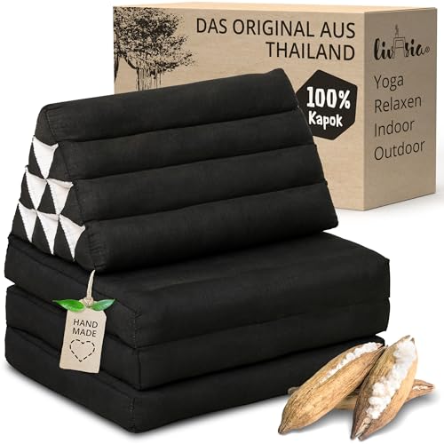 livasia Thaikissen 3 Auflagen einfarbig - 175x50x8cm - Dreieckskissen Klappmatratze, Keilkissen Kapok, Rückenkissen faltbar, Thaimatte Klappen,...