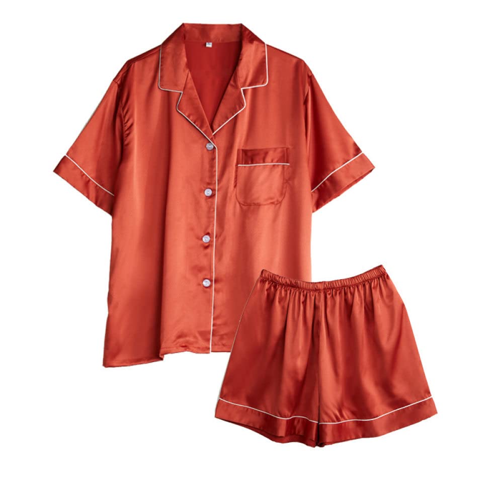 Pijama De Mujer Manga Corta,Botones De Solapa Naranja Pijama De Manga Corta Para Mujer Conjunto De 2 Piezas Pijama Suave Y Cómodo Para Mujer Ropa De Salón Regalo Del Día De La Madre Para Esposa N