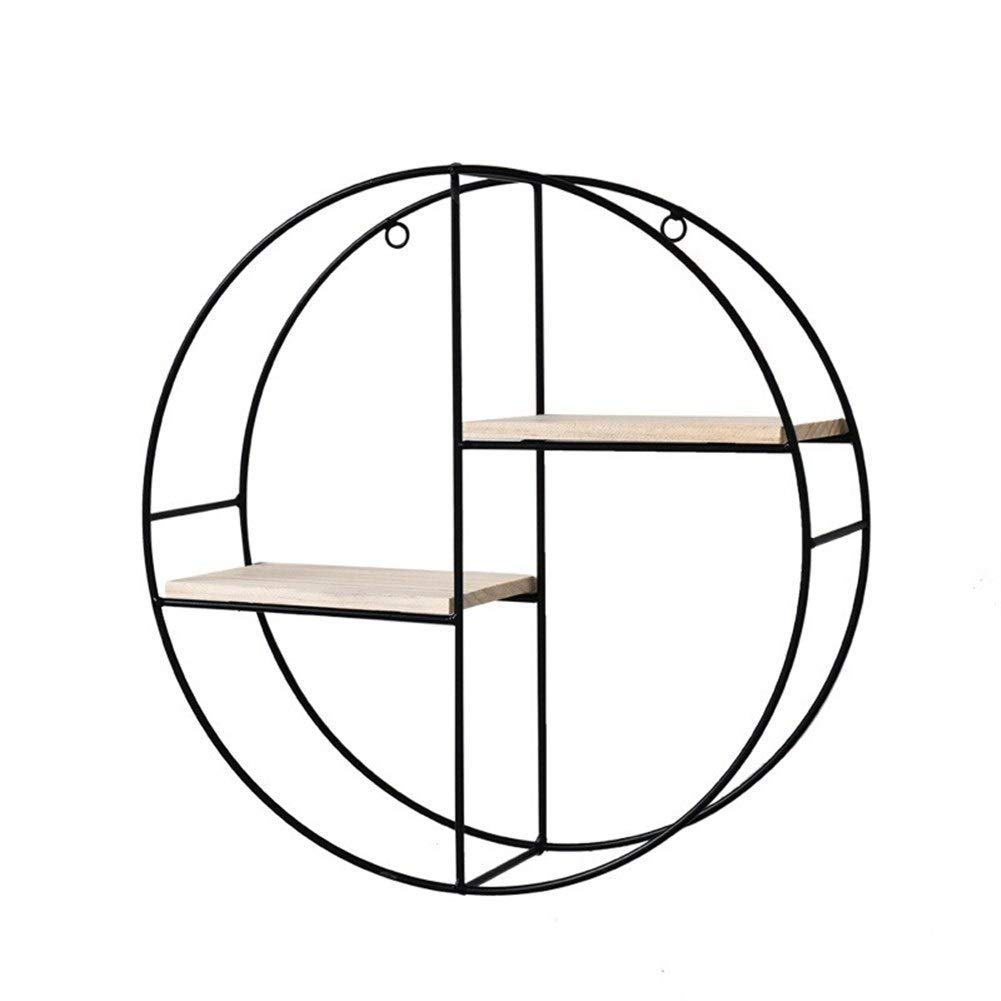 Étagère murale ronde en bois et métal noir pour salon et cuisine