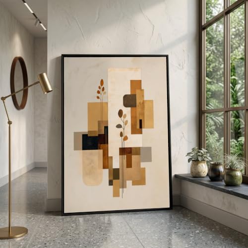 Tableau abstrait géométrique sur toile décoration murale grands blocs terreux - 3