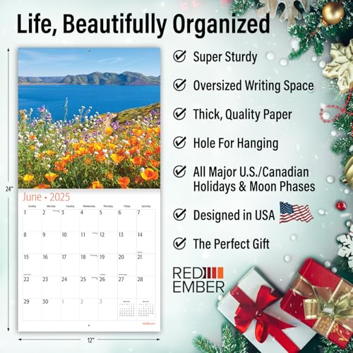Image of RED EMBER Wildflowers 2025 Wall Calendar 12 Month | 12 inch x 24 inch Open | Thick & Sturdy Paper | Giftable | Calendar 2025