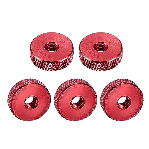 QUARKZMAN Tuerca Moleteada Plana - M5 X 16Mm X 5Mm Tuerca de Mariposa de Bloqueo Tuerca de Ajuste Aleación de Aluminio Rojo 5 Piezas