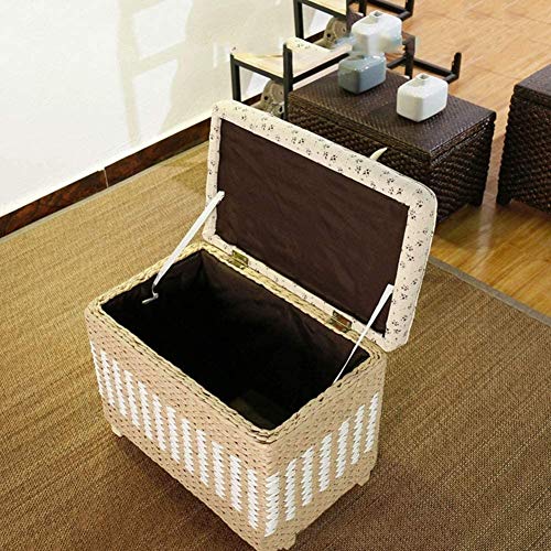 Paniers de rangement en rotin – Ottoman en osier naturel fait à la main avec structure en bois massif pour décoration de salon