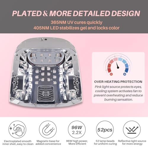 Image of 52 LEDs Cordless UV Nail Lamp, 96W High Power, Magnetic Mirror Base,Thumb Light,4 Timers, Auto Sensor, Key Sound, Built-in Cooling Fan,Remote Control Professional UV Light for Gel Nails(Black)