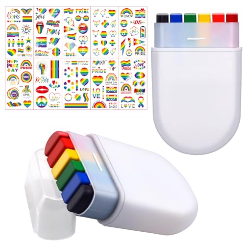 12 pcs Rainbow Pride Flag Face Paint 10 Rainbows Pride Tattoos Stickers Rainbow Pride Face Body Arms Paint Makeup for LGBTQ Parade Makeup Party or Cosplay