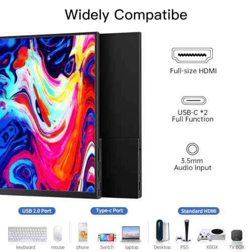 Image of CAPERAVE Portable Monitor 15.6'', 1080P FHD Ultra Slim Travel Monitor with Built-in Kickstand & Speaker & Protective Sleeve, USB C HDMI, Perfect for Laptop Mac Tablet Phone Xbox Switch PS5