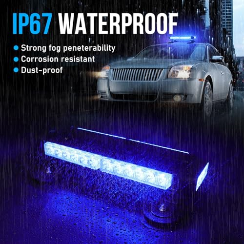 Strobe Light Bar for Trucks - MIRUNNY 15Inch Waterproof Double Side Safety Warning Flashing Beacon Emergency Lighting Bar with Magnetic Base for Snow Plow, Trucks, Construction Vehicles(Blue) - Image 3
