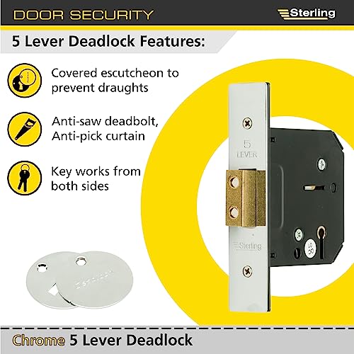 Sterling MLD530N 3-inch/76mm 5-Lever Deadlock, Chrome, 3.0" - Image 2