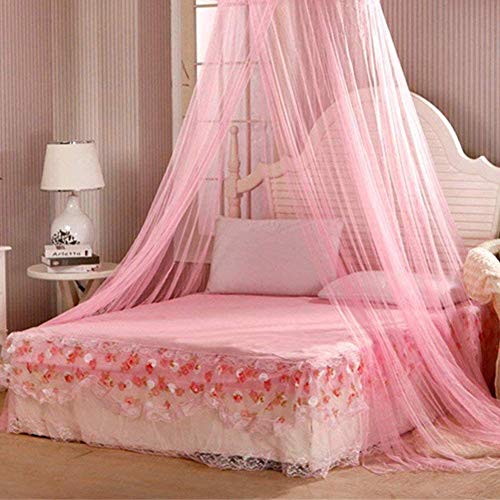 Mosquitera para Cama, Ganchos Adhesivos para Viajes y decoración, Dosel para Cama Doble, Tienda de campaña, Cortina de Red Redonda Individual, toldo para Camping, hogar, jardín (Rosa)