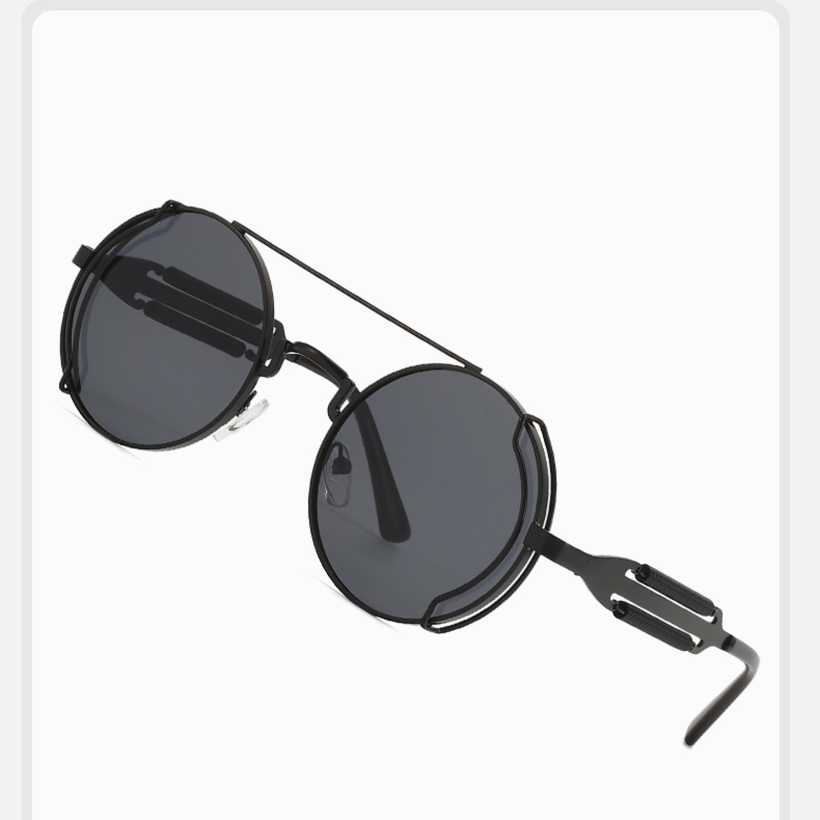 Gafas de sol punk con montura redonda. Gafas de sol metálicas huecas de doble resorte con patillas huecas.