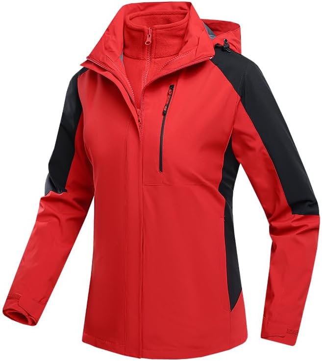 Women's 3-in-1 Winter Ski Jacket with Waterproof Fleece Lining and Detachable Inner Liner