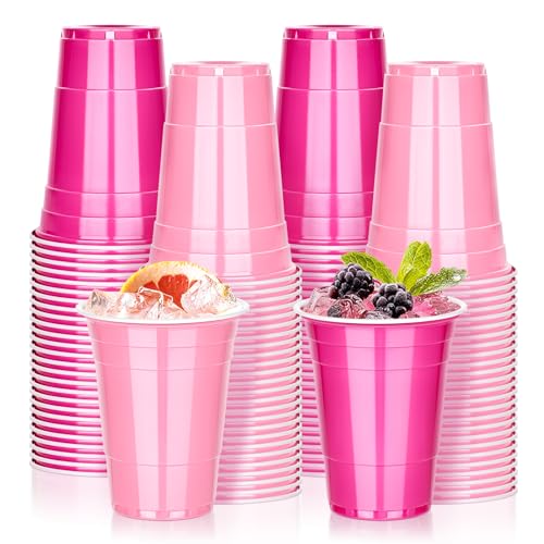 KesaPlan 100 PCS 16 OZ Plastic Cups Party Cups Pink and Hot Pink Cups Disposable Cups Bulk for Party Graduation Valentines Galentines Day Wedding Birthday Christmas Gatherings Festive Celebrations