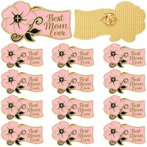 Broche fleur rose en émail Best Mom Ever, sublime accessoire de robe mignon pour la journée