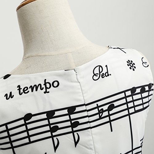Wellwits Women's Boat Neck Sash Tie Music Note Print Midi Swing Dress4