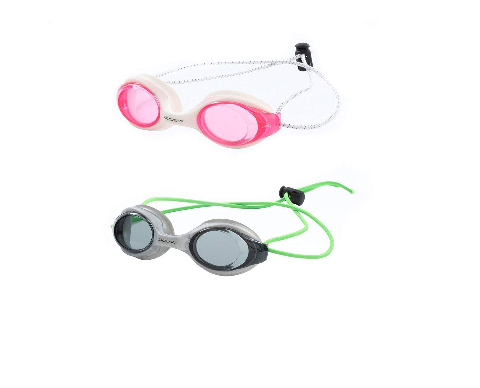 Dolfin Bungee Racer Swim Goggle 2 Pack (Pink/White & Silver/Green, One Size)