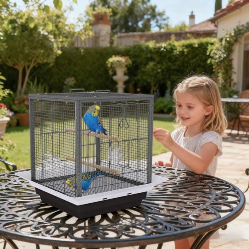 GarveeHome Small Bird Cage with Wheels, Parakeet Cage, Bird Carrier for Parakeets, Canaries, Lovebirds, Small Quaker, Cockatiels, Budgie, Green Cheek (20in Hammertone Black) by GarveeHome - Image 8