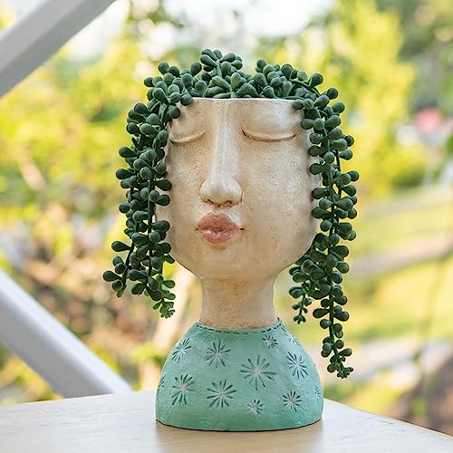 Dilicomingheadplanterfaceplanterpots8inchindoorflowerplanteroutdoorplantersucculentpotgirlresinplanterwithdrainageholeplantersforindoorplants  Urban Country Home Decor Dilicoming head planter face planter pots 8 inch indoor flower planter outdoor planter succulent pot girl resin planter with drainage hole planters for indoor plants  urban country home decor