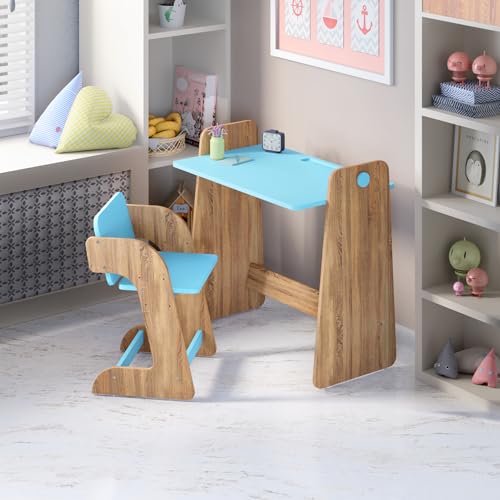 Image of Alex Daisy Texas Height Adjustable Kids Study Table & Chair Set | Non-Toxic Safe Material | Soft Coated Premium Finish | Engineered Wood Kids Study Desk (Blue)