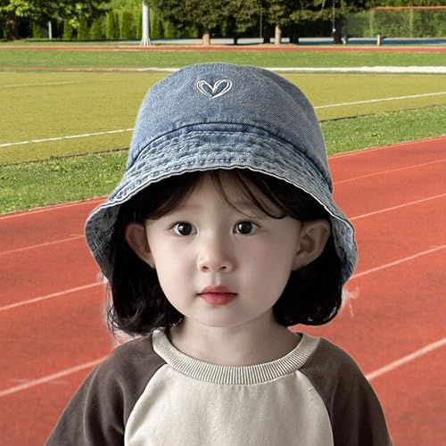 Kids Sun Hat Cute Casual Bucket Hat for Trips Outdoor Activities Spring Summer Denim Fisherman Hat for Boys Girls 2-7 Years- Light Blue3