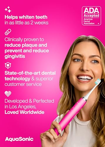 Image of Aquasonic Vibe Series Ultra-Whitening Toothbrush a€ inch ADA Accepted Electric Toothbrush - 8 Brush Heads & Travel Case a€ inch 40,000 VPM Motor & Wireless Charging - 4 Modes w Smart Timer a€ inch Electric Pink