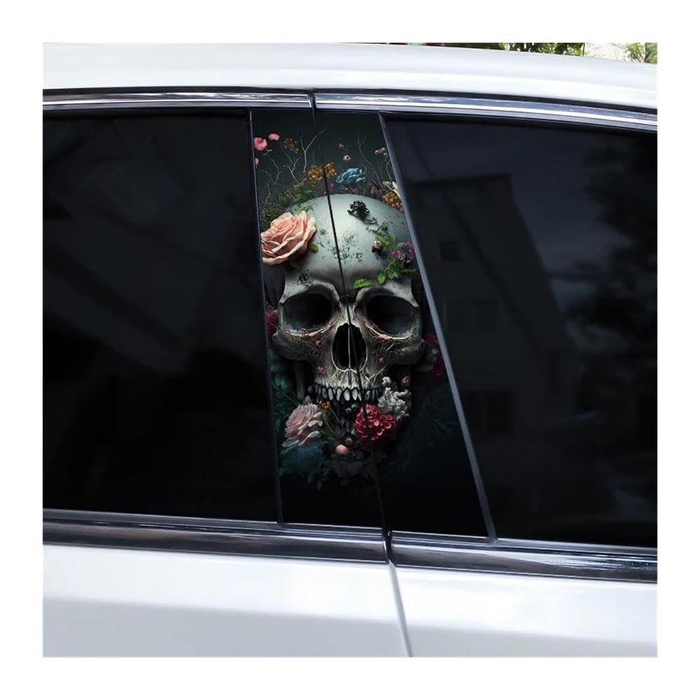 Decorative Items 2pcs Car B-Pillars Sticker Flame Rose Skull Sticker Car Door Pillar Sticker DIY(D)