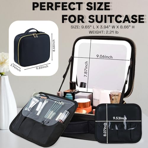 Makeup Bag with LED Mirror, Three-level Adjustable Brightness, Travel Makeup Case with Removable Lighted Mirror, Adjustable Dividers and Brush Storage Board - Image 4