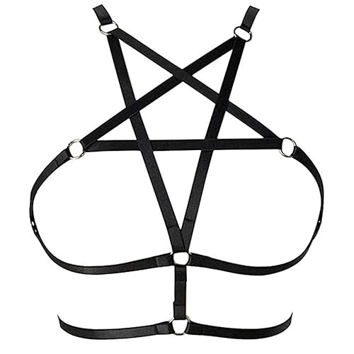 LIVE4COOL Women Harness Elastic Cupless Cage Bra Sexy Lingerie for Women Adjustable Hollow Out Crop Top Exotic Strap Bra - Black