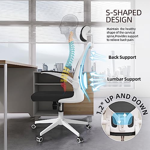 Image of Ergonomic Office Chair, High-Back Mesh Computer Desk Chair with Adjustable Height, Lumbar Support, Flip-Up Armrests,headrest，and Swivel Rolling Design for Home and Office Use
