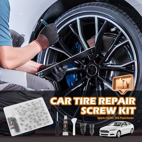 Image of 60PCS Car Tire Repair Rubber Nail Kit,Self-Tapping Tire Plug Kit Includes Tires Repairs Screws /Screwdrivers /Glue,Professional Tires Repair Screws Kits for Cars /Motorcycle