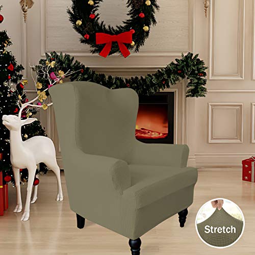 Image of Easy-Going Stretch Wingback Chair Sofa Slipcover Khaki