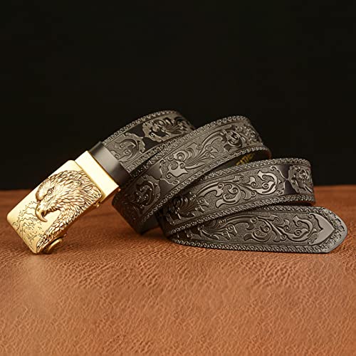 Unisex Black Leather Belt With 3D Animal & Flower Print Automatic Ratchet Buckle For Jeans & Dresses3