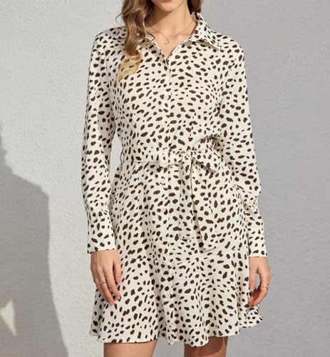 Image of Women's Long Sleeve Button Up Midi Belt Shift Collar Dress with Pockets for Work Office Business