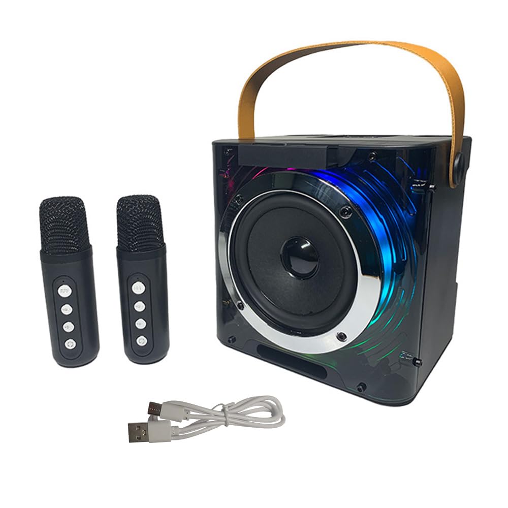 Macchina per Karaoke con 2 Microfoni Microfono BT e Altoparlante Set KTV con Effetti di Luce RGB Microfono Portatile Karaoke Portatile Leggero Regali per Compleanni Feste in Casa all'aperto