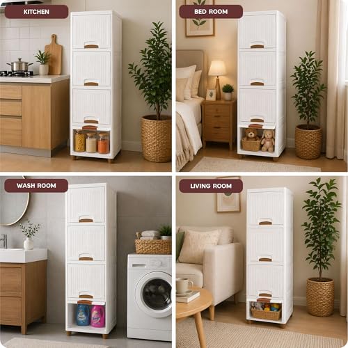 Image of TEKCOOL Plastic Wardrobe for Clothes : Versatile Plastic Cupboard for Storage Organizer & Organisers Storage Box for Ideal for Neat and Tidy Storage Solutions Almirah for Clothes (White, 4XL);