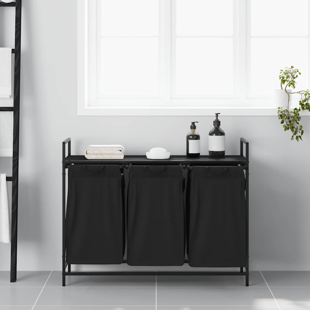 Cesto portabiancheria a 3 scomparti in Polka nero Dab con sacchetti