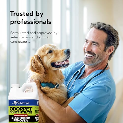 Image of OdorPet Pet Stain Remover and Odor Eliminator - 64 Oz (Makes 2.55 Gallons of Working Solution) Non Staining, Professional Strength, Black Cherry Scent by Alpha Tech Pet