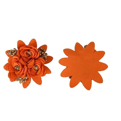 Decorama Artificial Fabric Rose Flowers with Buds and Stone for Home Decoration, Dress, Boutique, DIY Art Craft Orange (Pack of 12)
