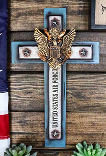 Ebros Gift TMXSH22 Rustic Western Usa Air Force Military Patriotic Bald Eagle Emblem Blue Memorial Wall Cross Decor Plaque Design Hanging Sculpture thumb #1
