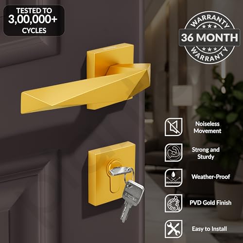 Image of Plantex Heay Duty Mortise Door Lock for Home /Main Door Lock Set /Door Handle Lock with Brass Lock Body & Cylinder (7129, PVD Gold)