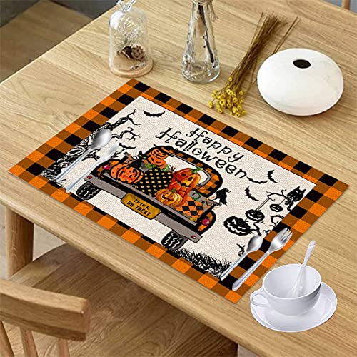 Image of Halloween Placemats Decorations with Pumpkin Print Set of 6 Marble Kitchen Table Mats Set of 4 Halloween Accessories