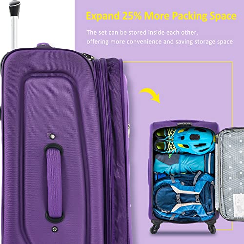 Bed Bath & Beyond Softside Luggage Expandable 3 Piece Set Suitcase Upright Spinner Softshell Lightweight Luggage Travel Set Purple4
