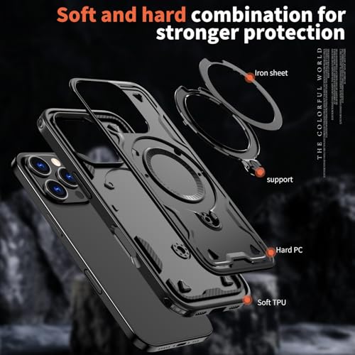 Coque iPhone 16 Pro Max MagSafe noire antichoc en TPU et PC rigide avec support