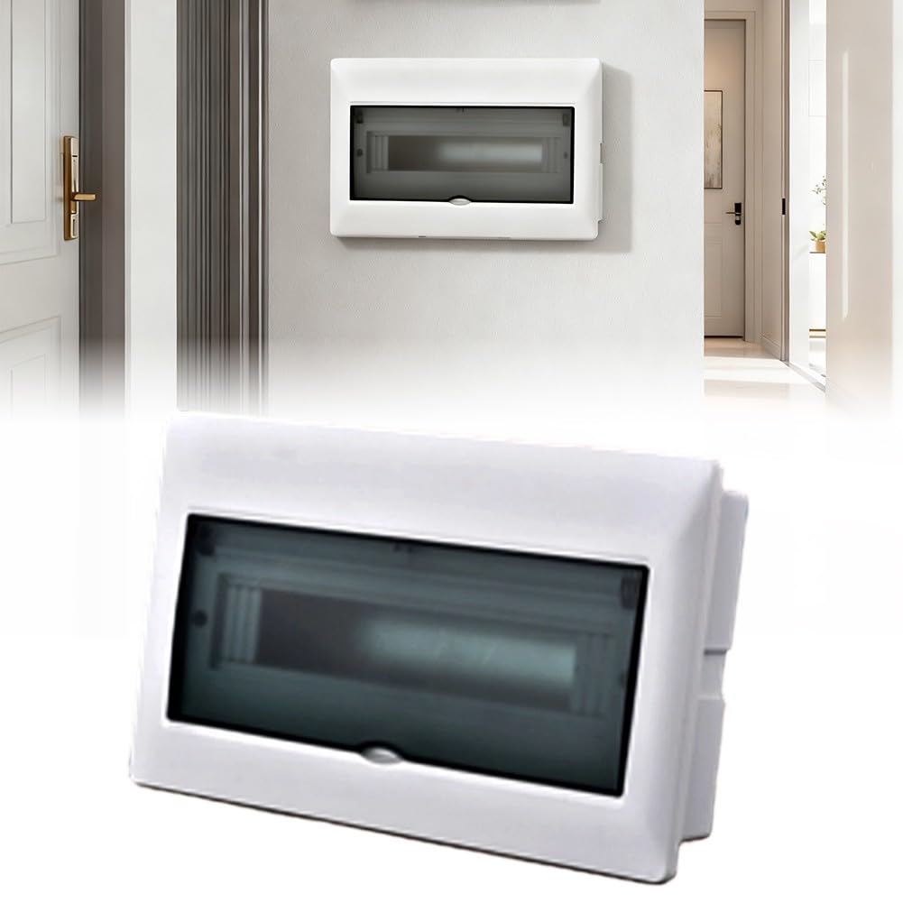 Scatola di distribuzione con guida DIN a 15 vie con copertura trasparente in policarbonato, guscio in acciaio inox, per interni ed esterni, 37 x 23 x 9 cm, bianco
