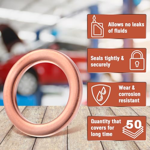 Image of Blulu 50 Pcs Oil Drain Plug Gasket Bulk, 14 mm Copper Oil Drain Plug Washer Gaskets Automotive Replacement Drain Plug Gaskets Compatible with Mercedes Oil Crush Washer OEM PN 007603-014106