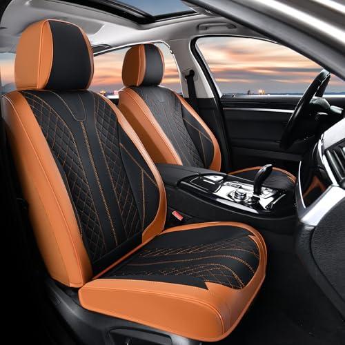 Image of FLORICH Car Seat Covers Full Set Leather Automotive Seat Cover Waterproof 5 Seats Car Seat Protectors Luxury Front and Back Seat Cushions Universal Fit for Most Cars SUV Trucks, Brown&Black
