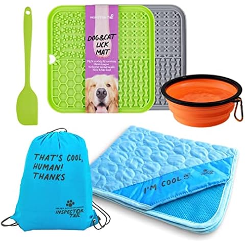 INSPECTOR TAIL Cooling Mat+ 2 Durable Lick Mats + Collapsible Bowl + Spatula + String Bag | Large Dogs Kit Cover