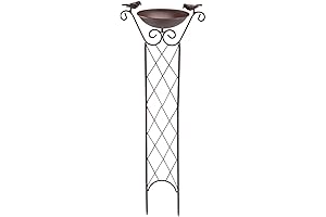 Fox Valley Traders Weatherproof Metal Bronze Finish Bird Bath with Trellis (trellis...