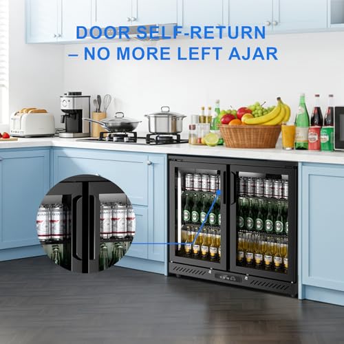 Image of Antarctic Star Beverage Refrigerator Double Door Mini Fridge, Free-standing Display Showcase with Digital Temperature Display and LED Light, Quiet Compressor Small Fridge for Home Bar