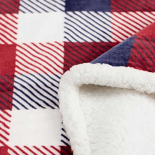 Touchat Sherpa Plaid Twin Blanket 60" X 70", Fuzzy Fluffy Soft Cozy Throw Blanket, Twin Size Plush Fleece Flannel Plush Microfiber Blanket for Couch Bed Sofa (Red Color)